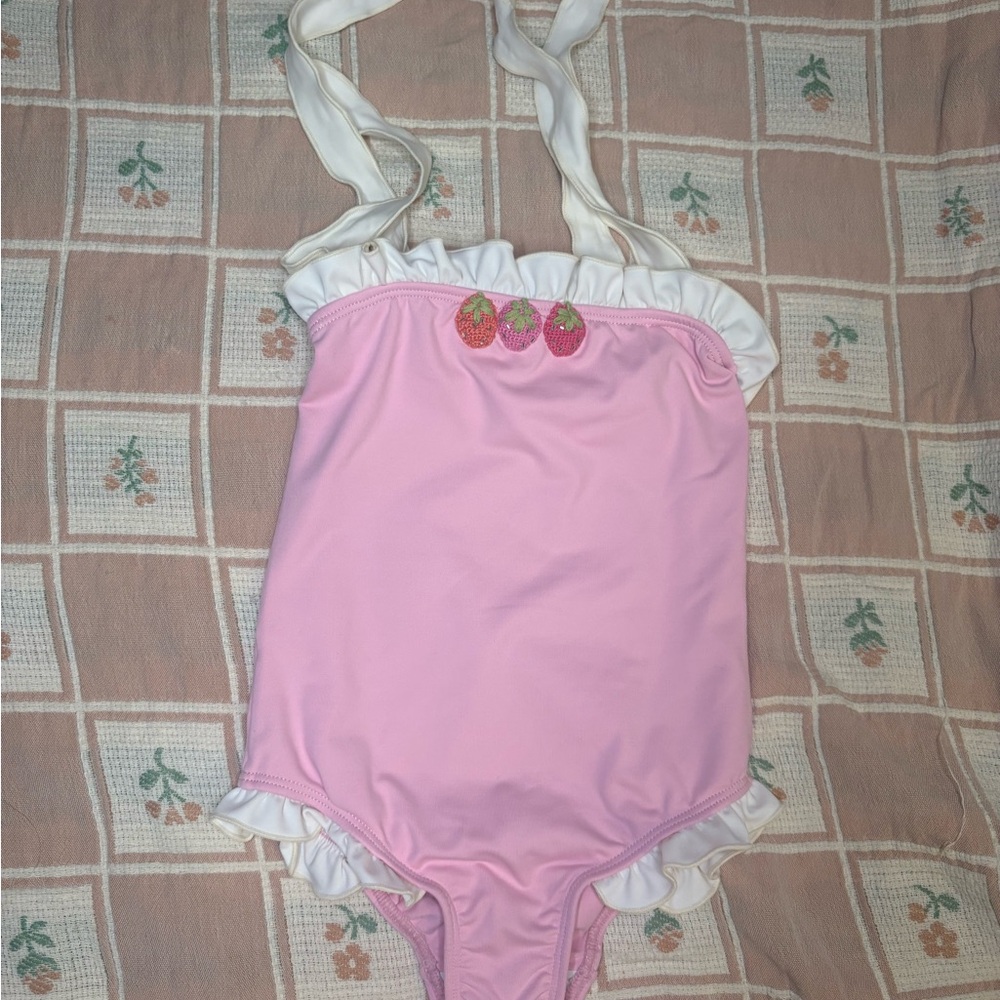 Wild Wawa Pink Strawberry One-Piece Swimsuit with Ruffle Trim